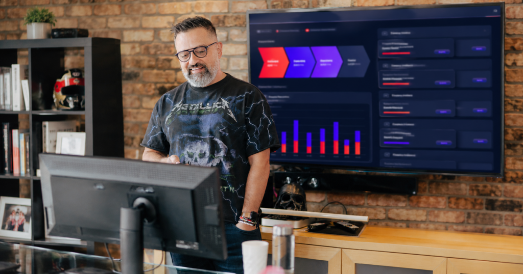 George Arabian reviewing lead scoring data on a CRM pipeline dashboard
