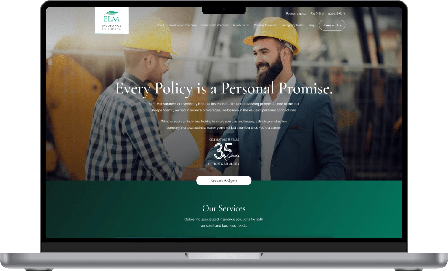 Macbook preivew of web design for Elm Insurance
