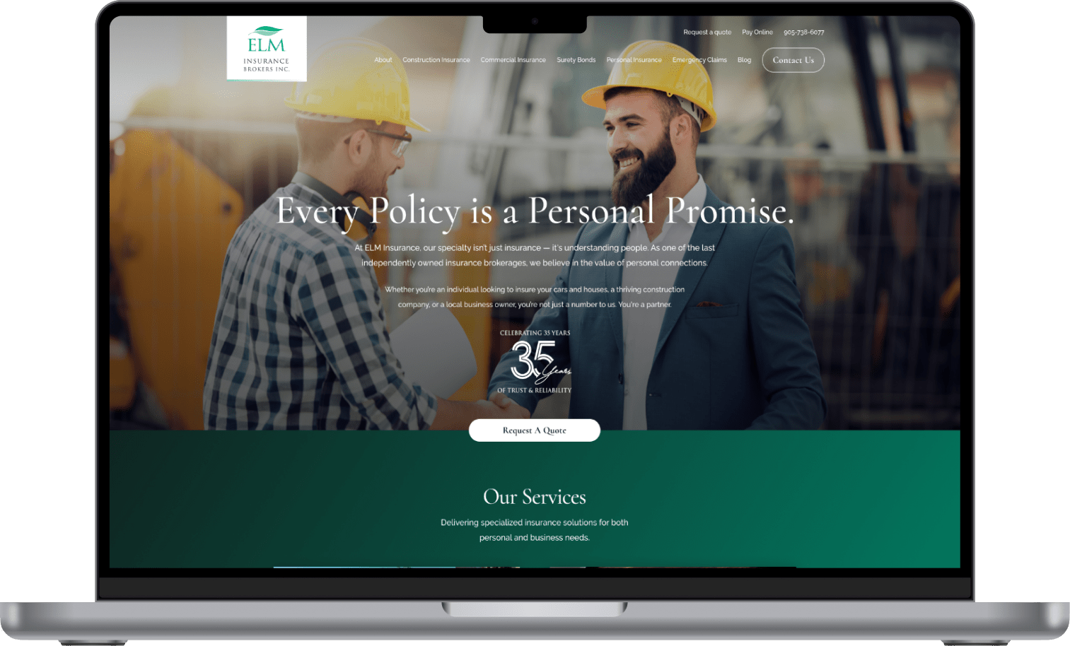 Macbook preivew of web design for Elm Insurance