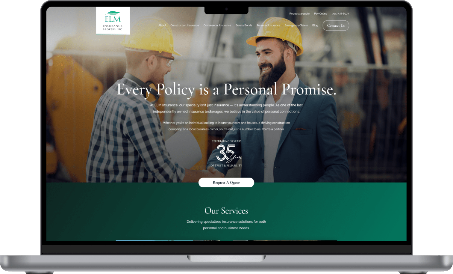 Macbook preivew of web design for Elm Insurance