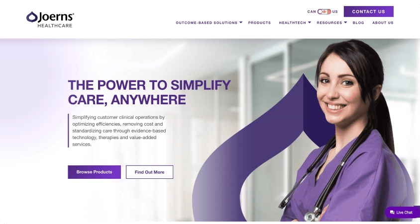 Joerns Healthcare website screenshot.