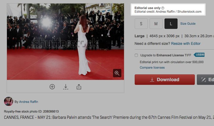 Photo on shutterstock labelled as editorial use only