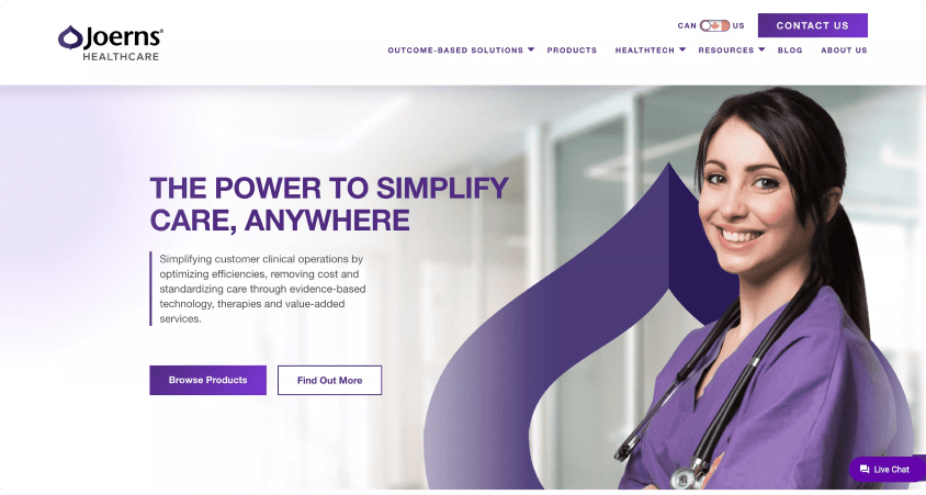 Joerns Healthcare website screenshot.