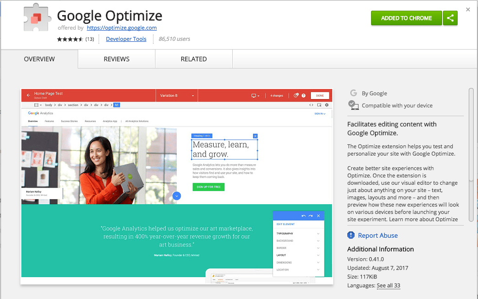 Google Optimize Chrome Extension