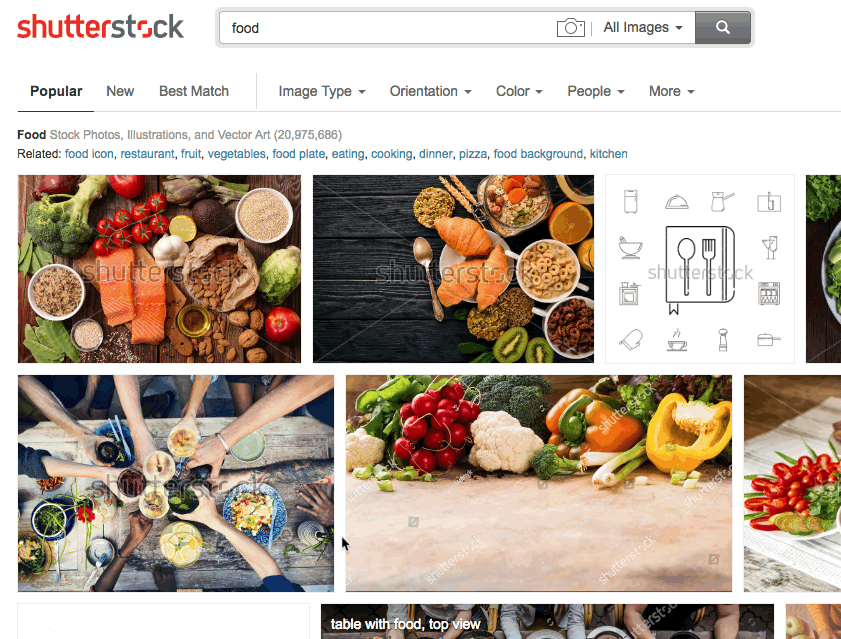 Demonstration of the options Shutterstock gives for blog imagery