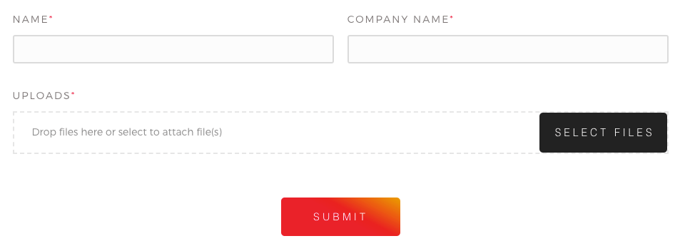 An example of nvision's Client Uploads form which contains fields to provide a name, company name, and uploads
