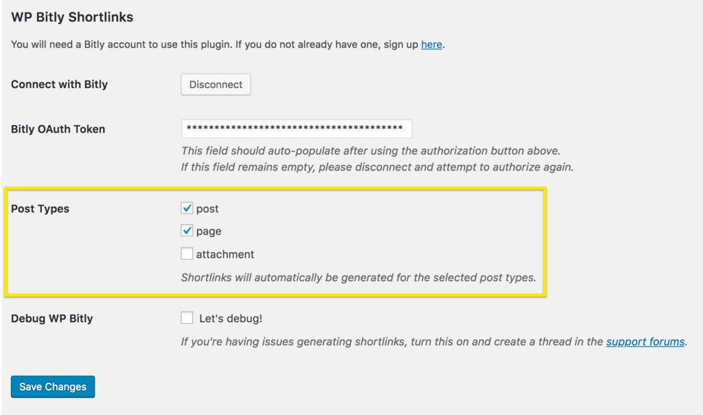 Enable branded short links on specific post types