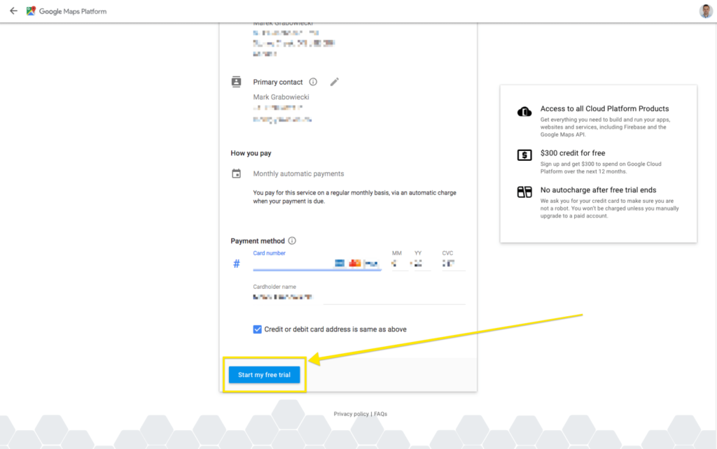 Google Cloud Platform Billing Screen