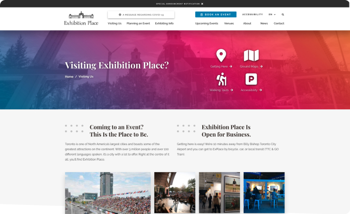 Exhibition Place website screenshot.